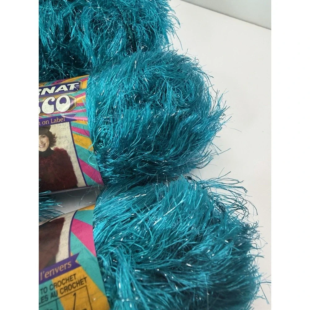 Bernat Disco Yarn Aqua Velvet 67% Acetate 33% Polyester Eyelash Lot Of 6
